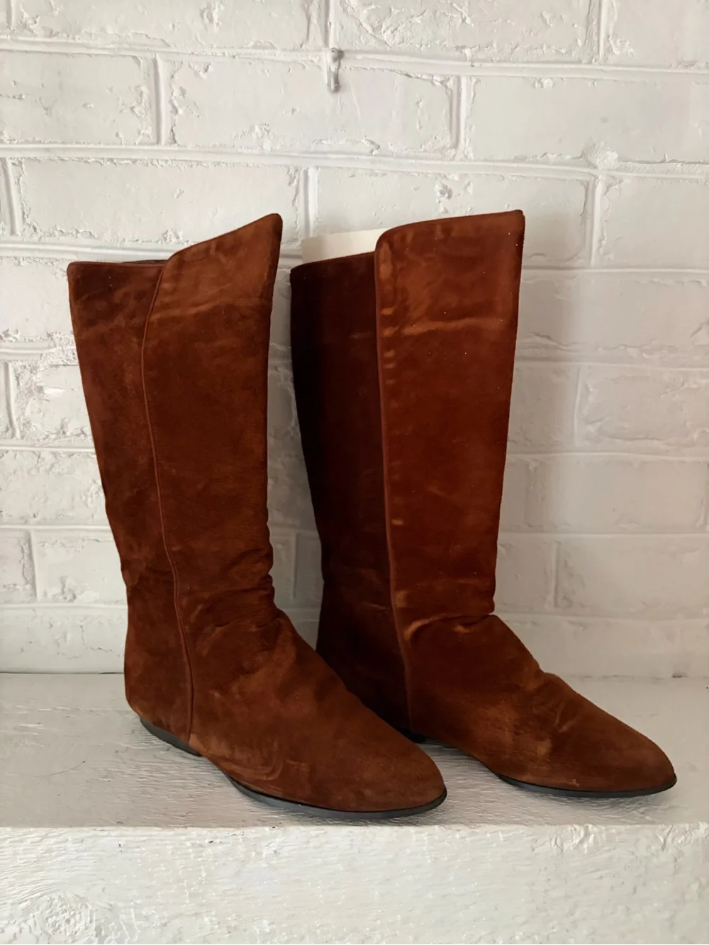 Changes Women's Brown Suede Knee High Wedge Pull On Pointed Toe Boots 8.5M